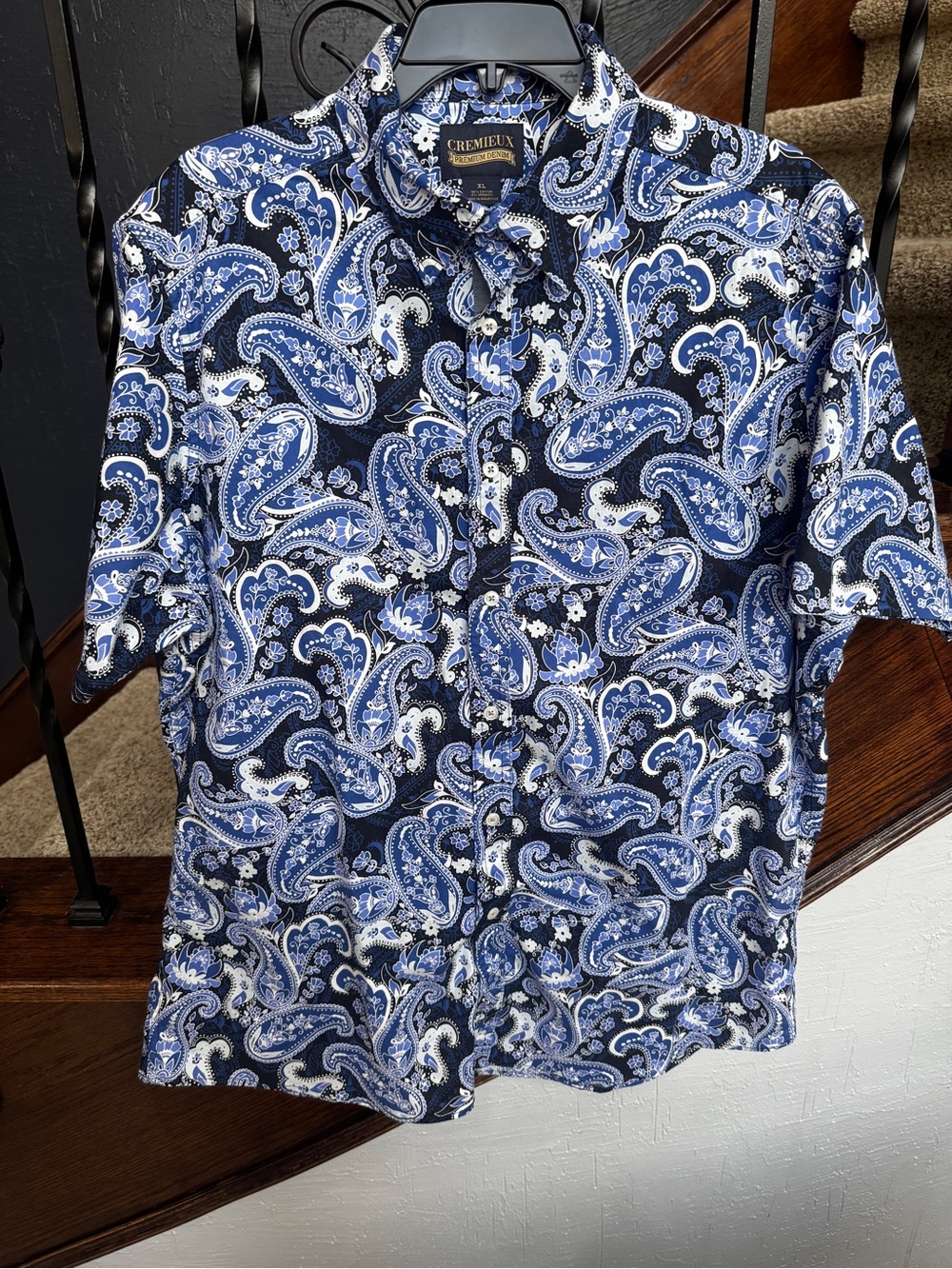 XL Daniel Cremieux Blue Paisley Short-Sleeve Button-Up Shirt - Picture 4 of 5
